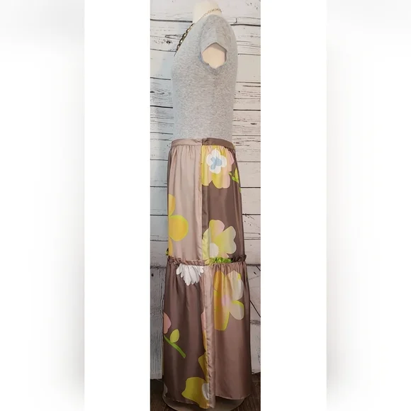 Cynthia Rowley Maxi Skirt, Brown Floral Silk, Size XL, 12 *NEW!*